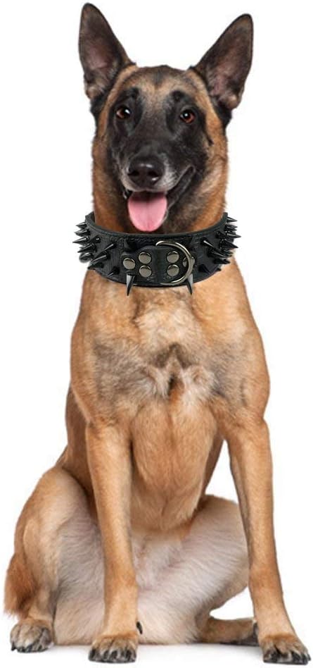 Serijoars Spiked Studded Dog Collar, PU Leather Dog Collar, Adjustable Pet Collars for Medium or Large Breed Pet (S, Gold Brown3)