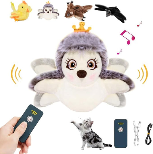 Flapping Bird Cat Toy, Interactive Chirping Bird Cat Toy, Simulated Chirping Bird Cat Toys Flapping Wings, Rechargeable, 3 Modes, Touch Activated (Owl)