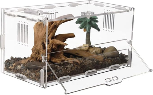 Acrylic Jumping Spider Enclosure Reptile Terrarium with Front Opening Door Reptile Tank for Tarantula Small Reptile (8x4.5x4.3inch)