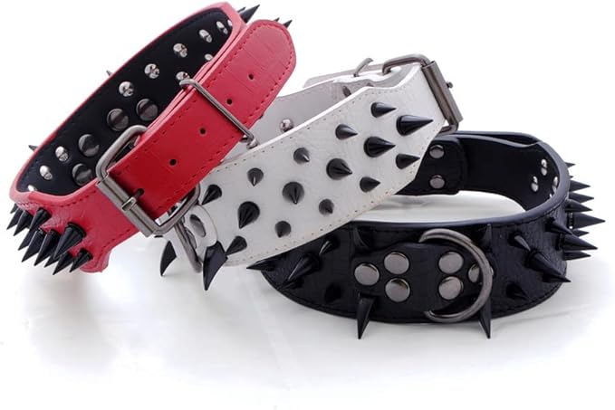 Serijoars Spiked Studded Dog Collar, PU Leather Dog Collar, Adjustable Pet Collars for Medium or Large Breed Pet (XL, Red3)