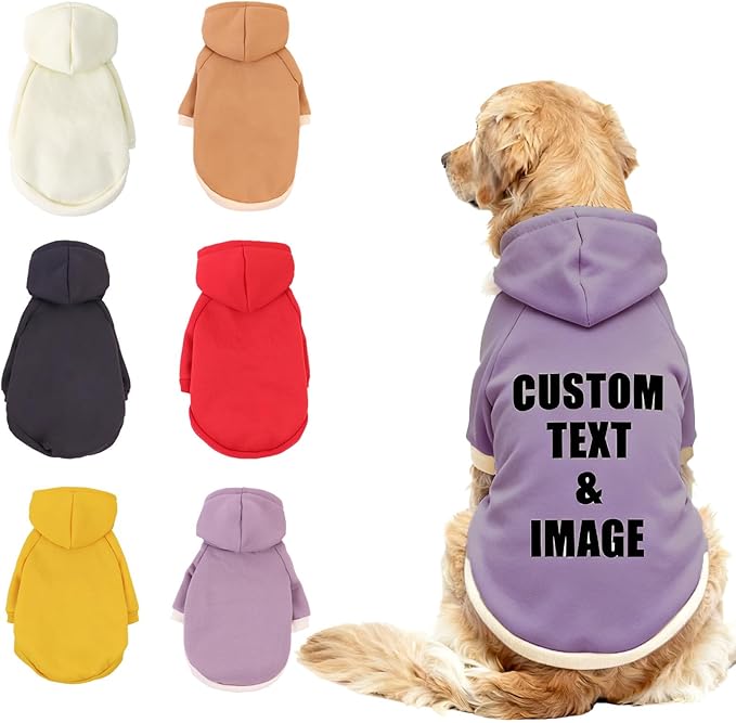 Custom Dog Hoodie, Personalized Sweatshirt with Photo Text Name Logo, Customized Hooded Sweater for Small Medium Large Dogs & Cats (Purple, XXXXX-Large)