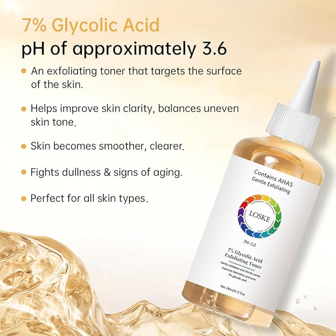 7% Glycolic Acid Face Exfoliating Toner for Clear Skin, Pore Minimizer, Radiant Complexion Enhancer, Daily Use Gentle Formula Suitable for All Skin Types