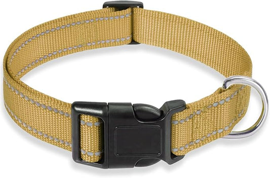 Reflective Dog Collar with Buckle Adjustable Safety Nylon Collars for Small Medium Large Dogs, Brown S