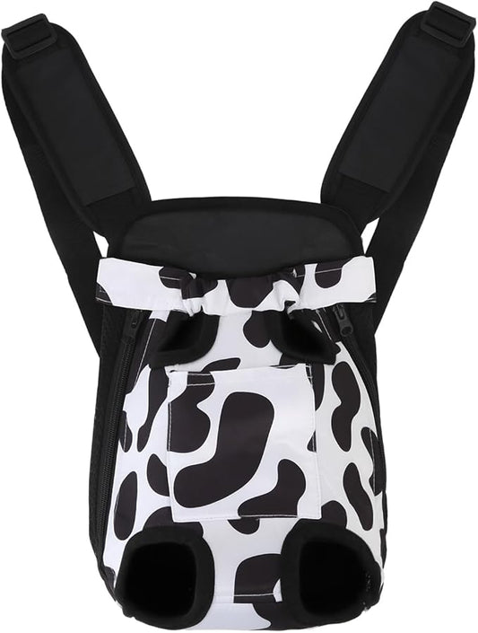Inspack Dog Backpack Carrier/Cat Carrier, Adjustable Pet Front Carriers Travel Bag for Puppy Medium Dogs, Legs Out, Soft Ventilated Dog Chest Carry Backpacks for Hiking/Camping, 10-16 lbs, Cow Print
