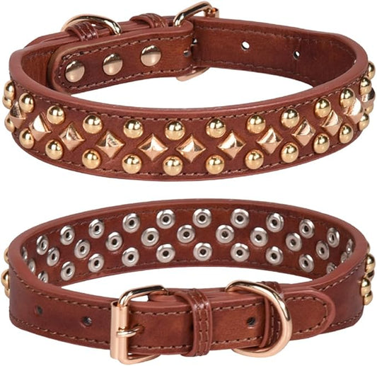Spiked Dog Collar Soft Pu Leather Mushrooms Rivet Spike Studded Puppy Adjustable Pet Collars for Small Breeds (XS, Brown3)