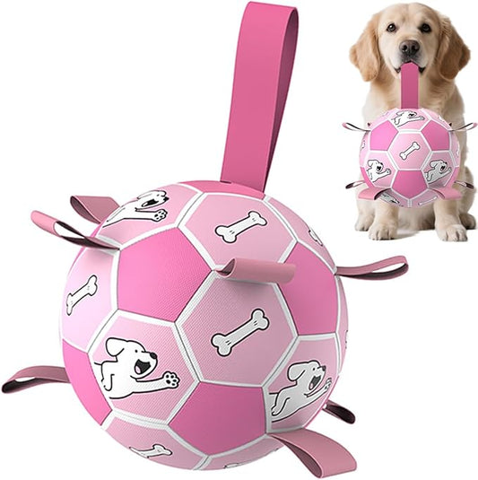 Dog Soccer Ball, Interactive Toys for Tug of War, Puppy Birthday Gifts, Tug Toy, Water Toy, Durable Balls for Small & Medium Size(6 inch-Pink)