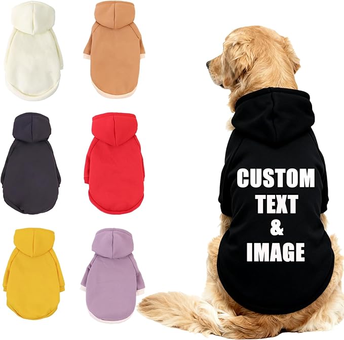 Custom Dog Hoodie, Personalized Sweatshirt with Photo Text Name Logo, Customized Hooded Sweater for Small Medium Large Dogs & Cats (Black, XXXXX-Large)
