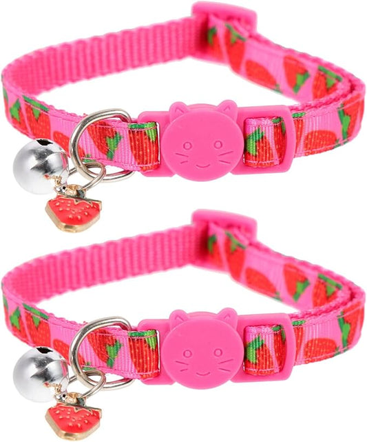 Mipcase Strawberry Printing Cat Collar with Bell Lightweight Adjustable Pet Collar for Festival Party Decoration