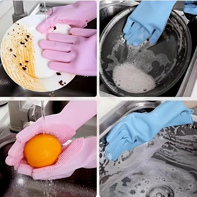 Pet Grooming Gloves，Heat-Resistant Silicone Gloves with High-Density Teeth for Enhanced Massaging and Bathing of Dogs and Cats (Blue, 2 Pair)