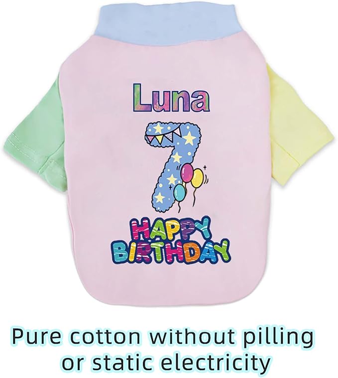 Custom Dog Birthday Shirt,Personalized Pet Apparel Print with Name Age Number,Pet Birthday Outfit,Lightweight Breathable Cotton Vest for Small Medium Large Dogs Cat (Dopamine Yellow, XX-Large)