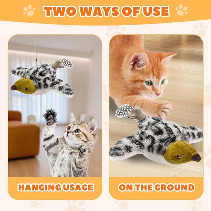 Flapping Bird Cat Toy, Interactive Chirping Bird Cat Toy, Simulated Chirping Bird Cat Toys Flapping Wings, Rechargeable, 3 Modes, Touch Activated (Sparrow #A)