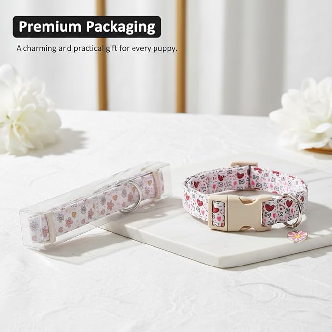 Cute Dog Collar with Yellow Bow Pattern, Girl Dog Collar for Small Dogs, Adjustable Spring/Summer Puppy Collar Made of Soft Fabric and Quick Release Buckle, S