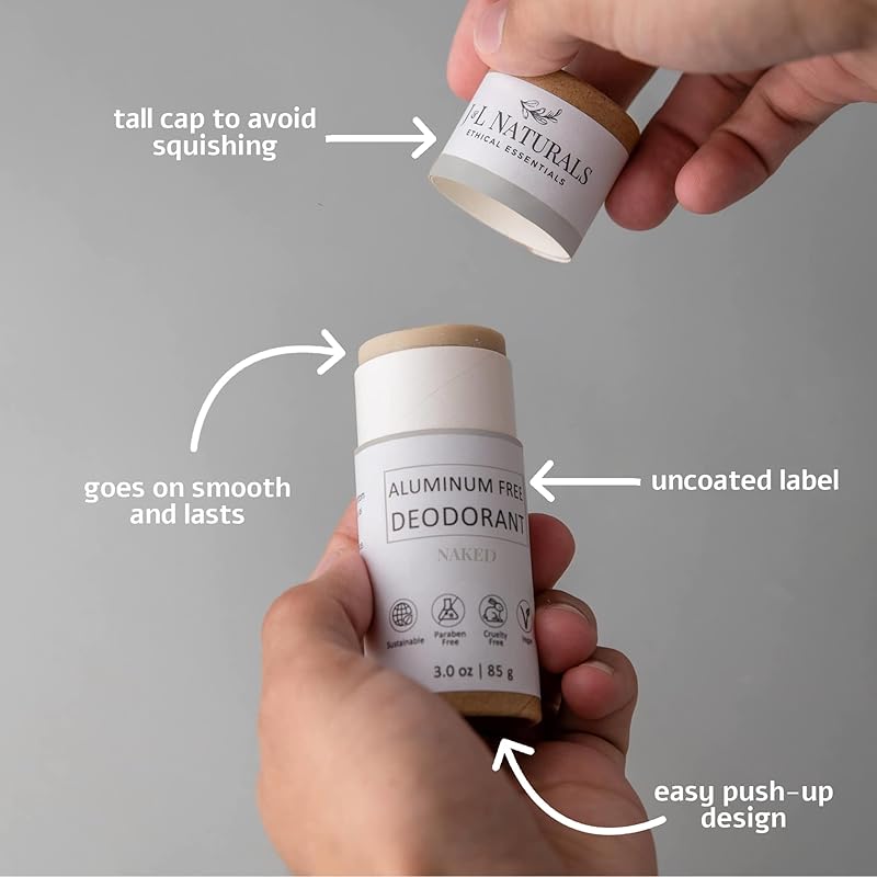 J&L Naturals Aluminum Free Deodorant for Men & Women | 100% Natural Ingredients With Coconut Oil, Shea Butter, & Essential Oils | Sustainable, Eco-Friendly (Naked (Unscented), 3.0 Oz (Pack of 4))