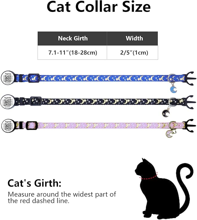 Stars and Moon AirTag Cat Collar with AirTag Holder,Air Tag Cat Collar for Apple. Solid & Safe, Pet Collar, Breakaway Cat Collar, QR Code Cat ID Tags - Pet Online Profile(Blue)