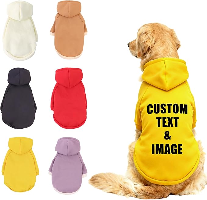 Custom Dog Hoodie, Personalized Sweatshirt with Photo Text Name Logo, Customized Hooded Sweater for Small Medium Large Dogs & Cats (Yellow, Large)