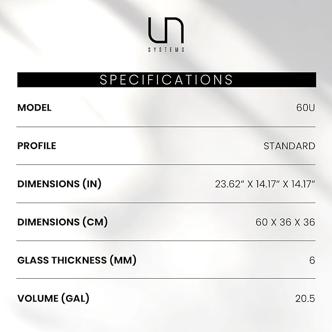 UNS Ultra Clear Rimless Tank - 20.5GAL | 77.7L - 23.62x14.17x14.17 | 60x36x36 CM, 6mm Glass Thickness, Leveling Mat Included - Low Iron, High Clarity Fish Tank w/ 45° Mitered Edge - [60U]