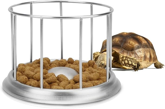 Wontee Tortoise Feeding Dish Reptile Water Dish Food Bowl Stainless Steel Feeder for Tortoises Lizards Turtles Chameleon (M)