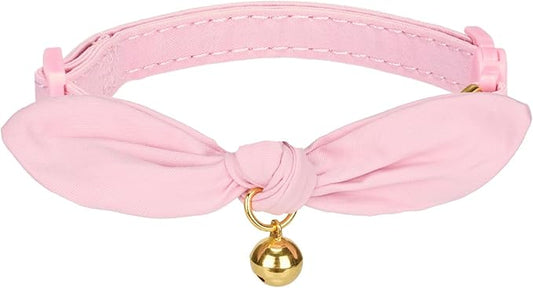 Bunny Ear Cat Collar with Bell and Bow Tie, Breakaway Cute Bowtie Kitten Collars(Light Pink)