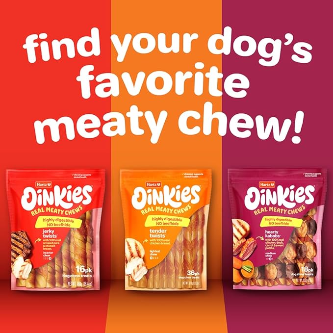 Hartz Oinkies Twirls + Collagen to Support Skin & Joints, Made with Real Chicken Breast, Highly Disgestible Dog Chews, 20 Count