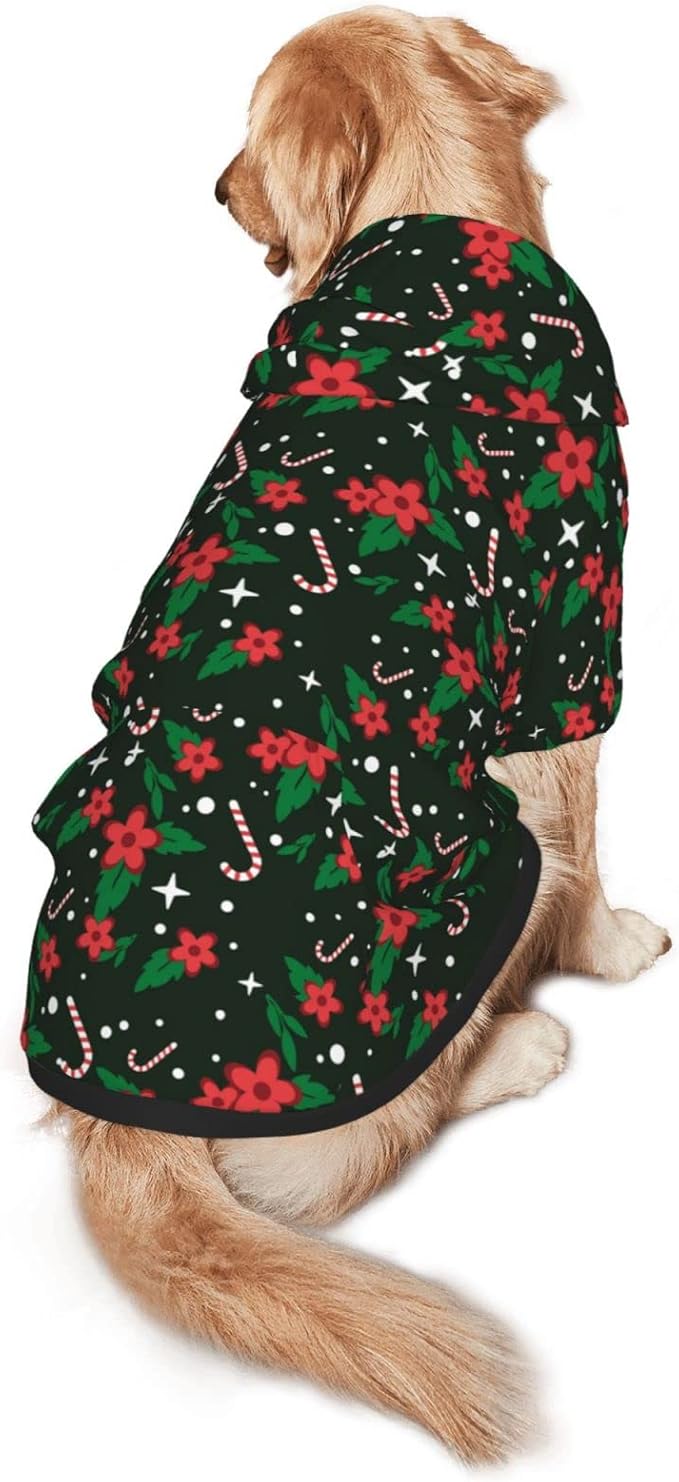 Black Candy Cane Hoodie,Christmas Cosplay Dog Clothes with Pocket and Hat Winter Clothes Sweaters XXX-Large