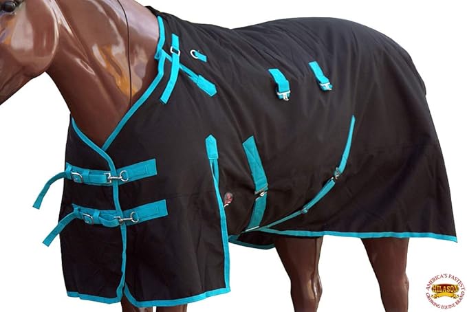 HILASON Black with Turquoise Trims 66 inch 1200D Winter Waterproof Poly Horse Turnout Blanket Belly Wrap