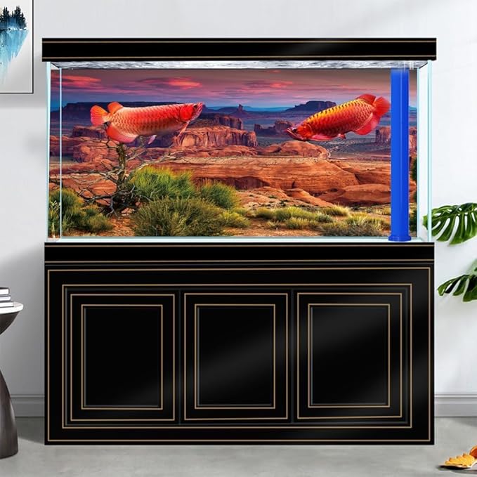 72X24IN Desert Loess Rock Cactus Oasis Reptile Habitat Background, Natural Sunset Desert Themed Terrarium Background, Aquarium Background with 10 EVA Double-Sided Tape