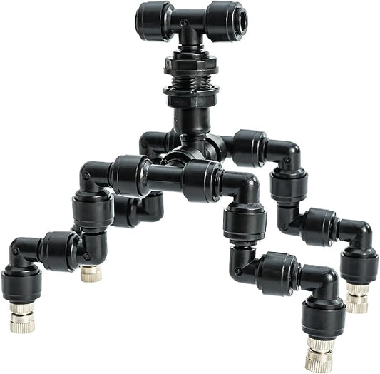 Reptile Mister Nozzles 360 Degree Adjustable Reptile Fogger Mist Sprinkler, Four-Head Black Misting Spray Nozzles for Aquarium Rainforest