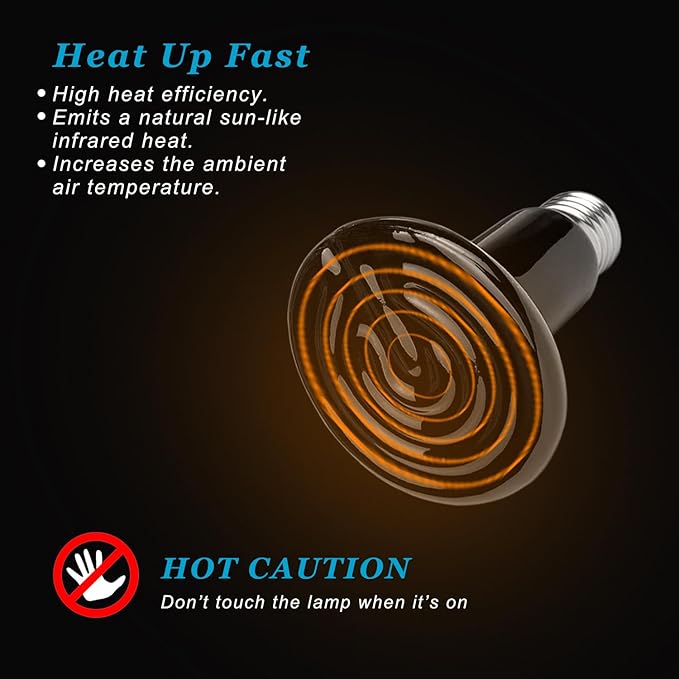 DOMICA 150W 2 Pack Reptile Heat Bulb, Beared Dragon Ceramic Heat Emitter, E26 No Light Night Use Heater Bulbs for Turtle, Lizard, Snake, Amphibians, Pet Brooder Coop Chicken (150W-Large Tank)