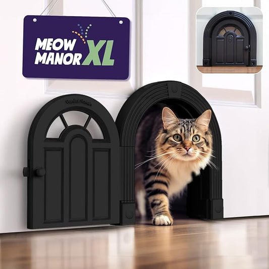 Purrfect Portal Meow Manor® XL Interior Cat Door – No-Flap Pet Door for Interior Doors, Easy DIY Installation, Cat Door for Cats up to 30 lbs, Black