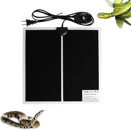 Reptile Heating Mat with Temperature Adjustment, Waterproof Reptile Heat Pad Under Tank Terrarium Heater for Amphibians, Small Animals, Seeding (14W - 11 x 11 in)