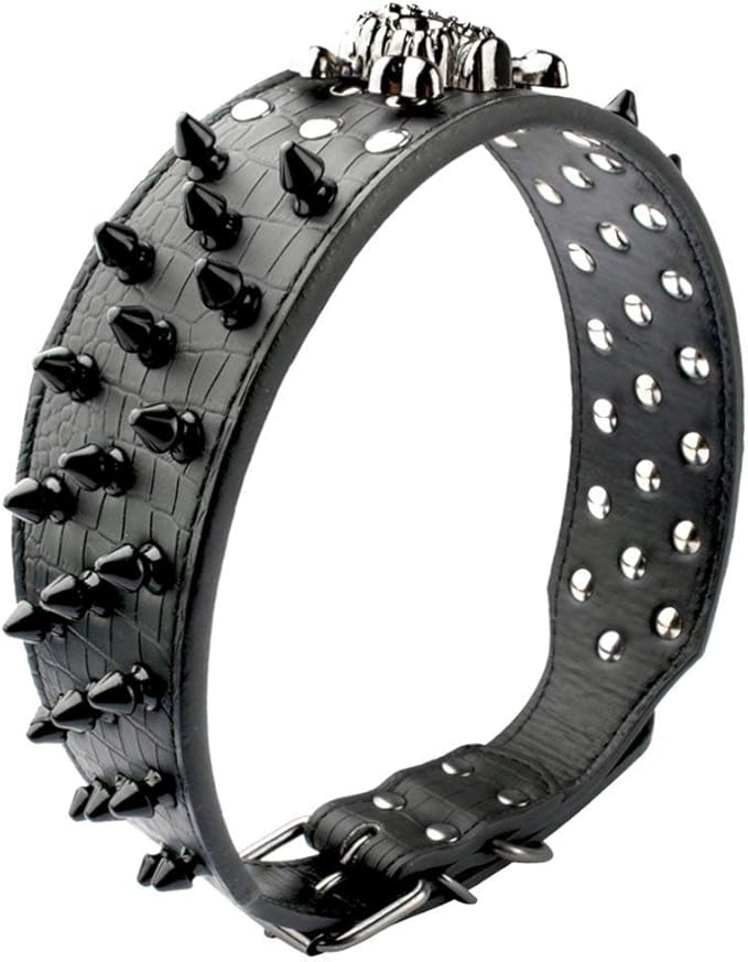 Serijoars Spiked Studded Dog Collar, PU Leather Dog Collar, Adjustable Pet Collars for Medium or Large Breed Pet (XL, Gold Brown2)