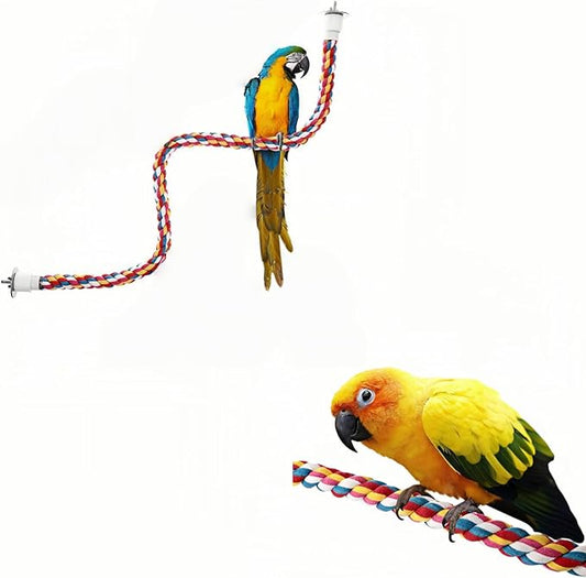 Bird Rope Perches, Parrot Toys, Bungee Rope Perches for Parrots, Cockatiels, Parakeets, Budgie Cages Comfy Birds (Metal Nut) - 23.62 inches