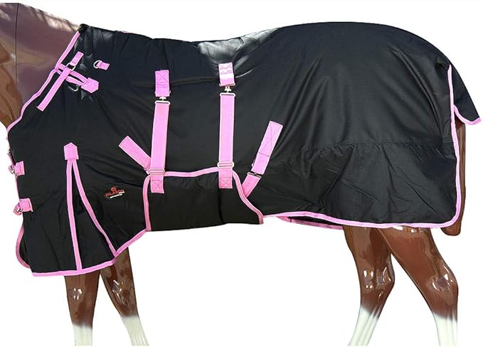 HILASON Black with Pink Trims 75 inch 1200D Winter Waterproof Poly Horse Turnout Blanket Belly Wrap