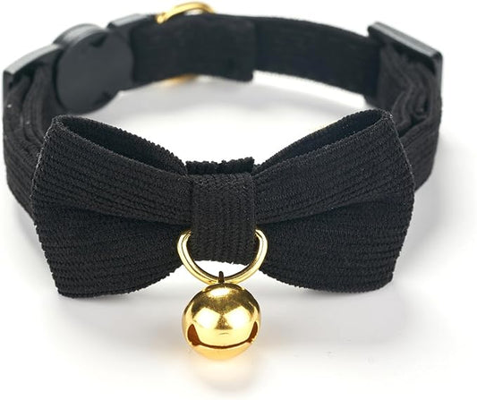 Cotton Breakaway Cat Collar with Bow Tie and Bell, Adjustable Cute Soft Corduroy Kitten Collars for Boy Cats