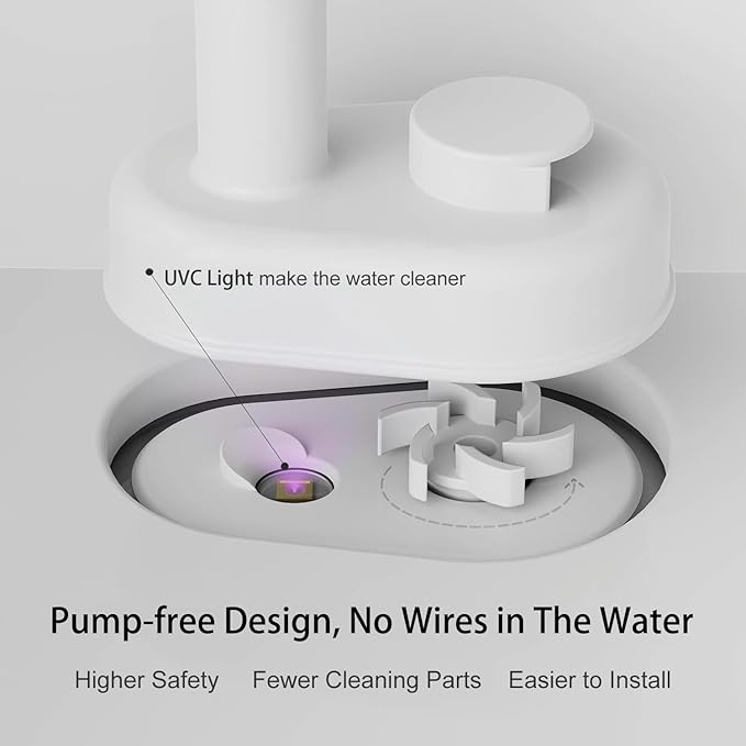 Cat Water Fountain, 122oz/3.6L Pumpless Wireless Cat Fountain, Cordless Water Fountains for Cats Indoor, Dog Pet Water Fountain Battery Operated with Stainless Steel Tray (White, Fountain+2 Fliters)