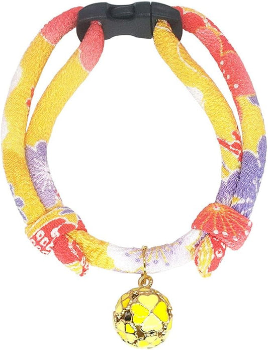 PetSoKoo Four-Leaf Clover Cat Collar with Bell Breakaway Buckle. Japanese Chirimen,Cute Kitten Collar for Girl Boy Cat