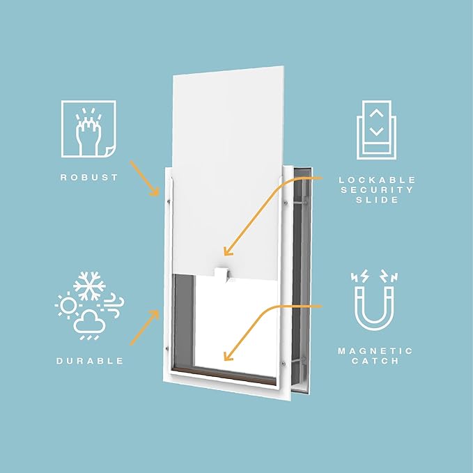 Hakuna Pets Deluxe Aluminum Pet, Cat and Dog Door with 2-Way Locking Panel for Screens, Doors and Walls up to 2.8" Thick, Small, Silver