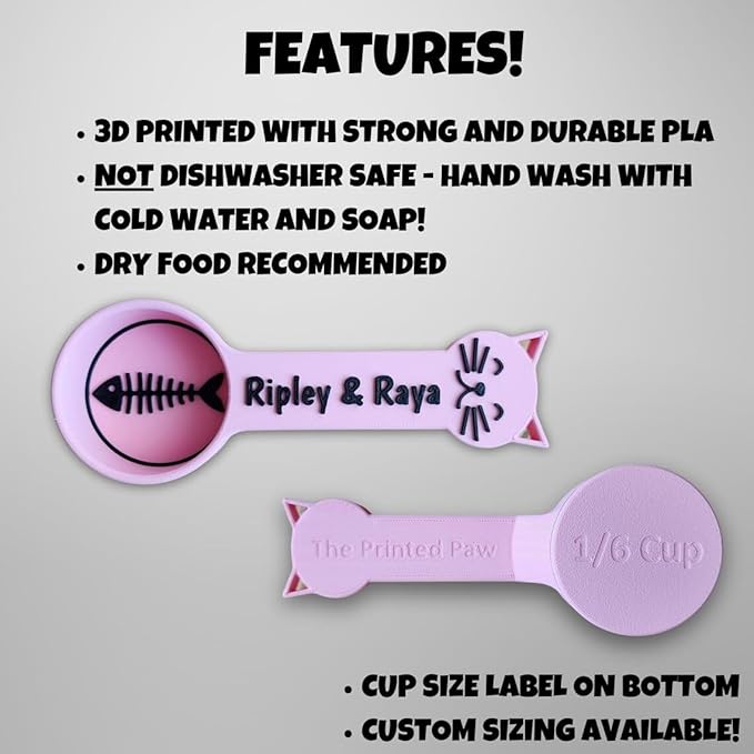 Personalized Cat Food Scoop, Cat Food Measuring Cup with Name, Kibble Scoop (16 oz - 2 cups)
