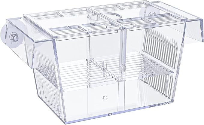 Pawfly Aquarium Fish Breeding Box Acrylic Hatchery Incubator Tank with Suction Cups Medium Isolation Box for Baby Fish Shrimp Betta and Guppy