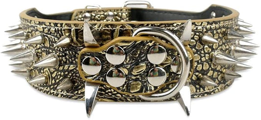 Serijoars Spiked Studded Dog Collar, PU Leather Dog Collar, Adjustable Pet Collars for Medium or Large Breed Pet (L, Gold Brown5)