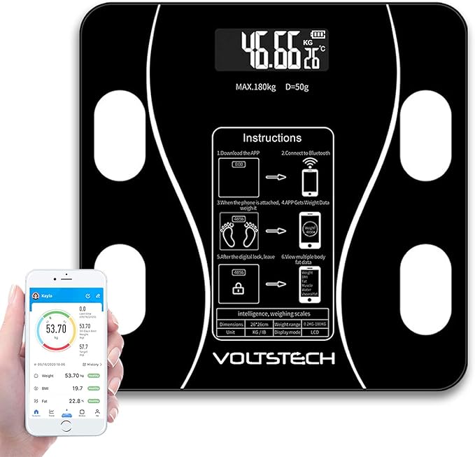 Smart Scale for Body Weight, Digital Bathroom Scale with BMI, Muscle Mass, Bluetooth Body Fat Scale, Body Composition Analyzer with Smart APP Sync Weight Scale, 400 lbs - Black