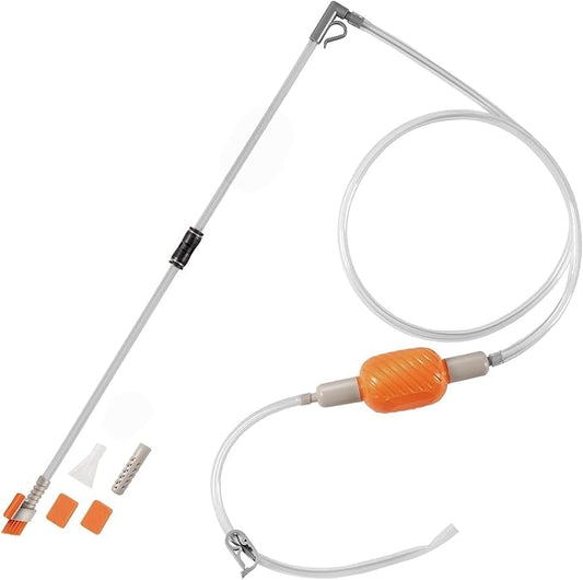 Aquarium Siphon Vacuum & Water Changer Kit with Multi-Head Attachments | Includes Gravel Cleaner, Debris Filter, Brush and Sponge for Effortless Cleaning & Water Changes | Ideal for Tanks Up to 10 Gal