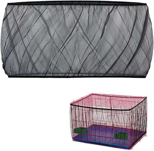 Universal Bird Cage Seed Catcher, Elasticity Airy Gauze Guard Net Cover, Soft Parrot Mesh Skirt Cover, for Round Square Cages (Black, L)