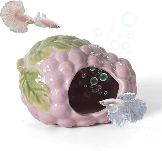 Aquarium Decor Cave Betta Fish Aquarium Accessories Ornaments Hiding Cave Grape House Hideout for Shrimp Cichlid Hermit Crab, Octopus Hiding Breeding for Tank (Purple)