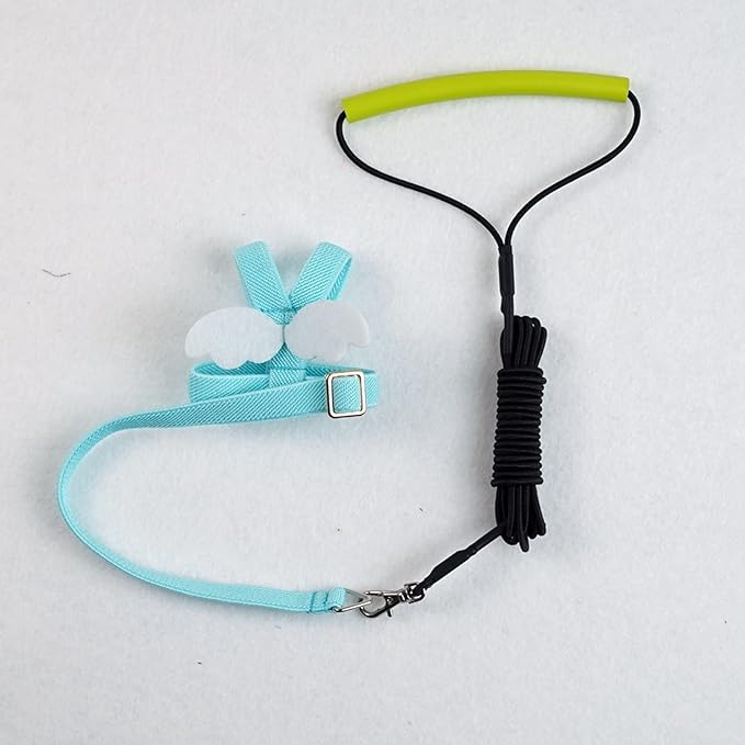 Pet Parrot Bird Harness Leash Adjustable Bird Flying Harness Traction Rope with Cute Wing for Parrots Pigeons Budgerigar Lovebird Cockatiel Mynah Outdoor Training Toy (M, Blue)