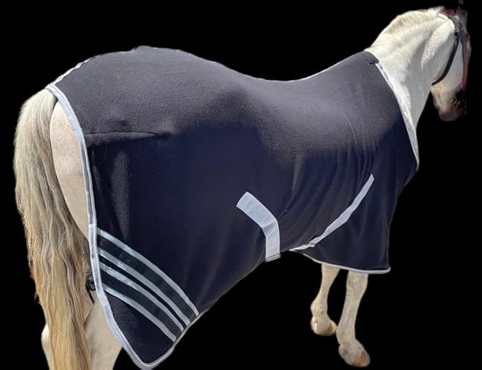 Majestic Ally Anti Pill Fleece Horse Blanket/Sheet with Silver Braided Rope (Black, 76)