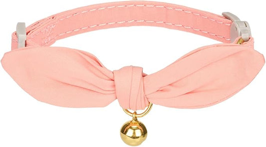 Bunny Ear Cat Collar with Bell and Bow Tie, Breakaway Cute Bowtie Kitten Collars(Coral Orange)