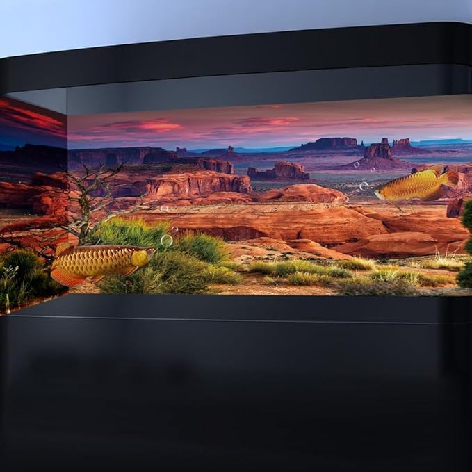 30X12IN Desert Loess Rock Cactus Oasis Reptile Habitat Background, Natural Sunset Desert Themed Terrarium Background, Aquarium Background with 10 EVA Double-Sided Tape