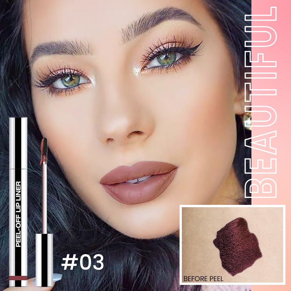 3Pcs Peel Off Matte Liquid Lip Gloss Stain-Lip Liner with Tweezer, Peel Off Lip Stain, Long Lasting & Waterproof Lipstick Tattoo, Transfer-Proof Lip Gloss for All Skin Types (03#+04#+05#, 3Pcs)