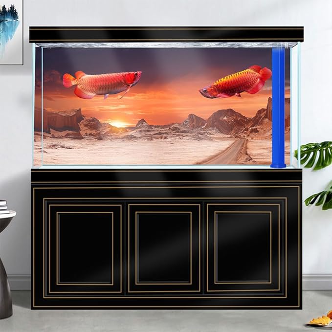 36X20IN Sun and Desert Moon Themed Reptile Habitat on Orange Durable Decorative Background, Terrarium Background with 10EVA Double-Sided Tape